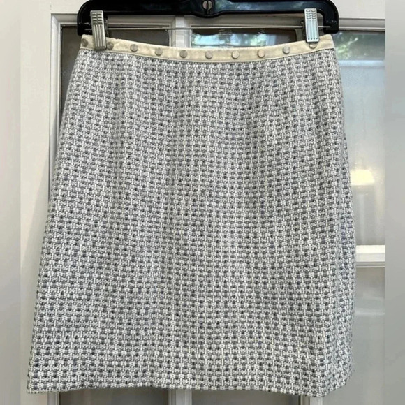 Vintage Carlisle Blue & White Checkered Wool Tweed Pencil Skirt Size 2 XS - Picture 1 of 14